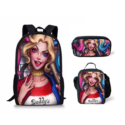 18″Harley Quinn Backpack School Bag+Lunch Bag+Pencil Bag - Image 5