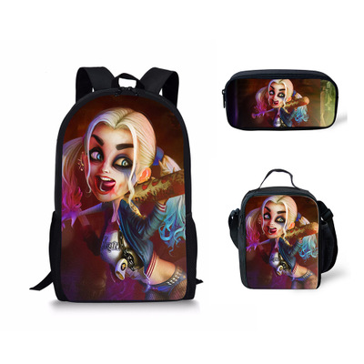 18″Harley Quinn Backpack School Bag+Lunch Bag+Pencil Bag - Image 6
