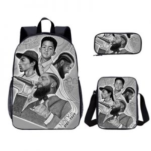 18″Nipsey Hussle Backpack School Bag+Messenger Bag+Pencil Bag
