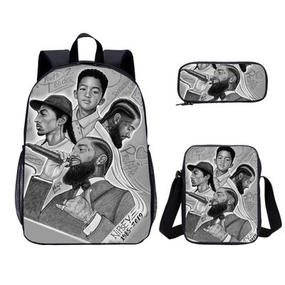 18″Nipsey Hussle Backpack School Bag+Messenger Bag+Pencil Bag
