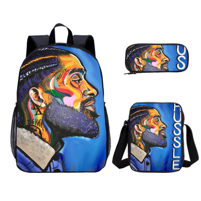 18″Nipsey Hussle Backpack School Bag+Messenger Bag+Pencil Bag - Image 5