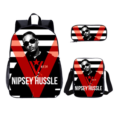18″Nipsey Hussle Backpack School Bag+Messenger Bag+Pencil Bag - Image 6