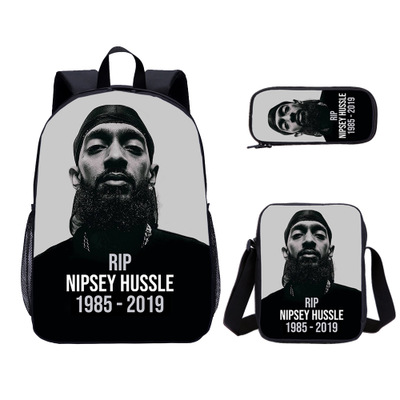18″Nipsey Hussle Backpack School Bag+Messenger Bag+Pencil Bag - Image 2