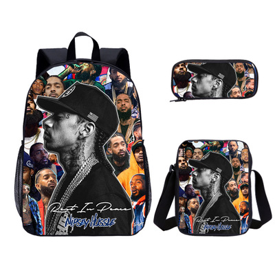 18″Nipsey Hussle Backpack School Bag+Messenger Bag+Pencil Bag - Image 3