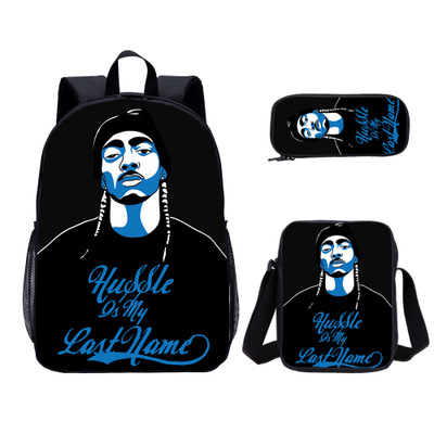 18″Nipsey Hussle Backpack School Bag+Messenger Bag+Pencil Bag - Image 4