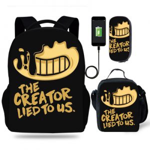 18″Bendy and the Ink Machine Backpack School Bag+Lunch Bag+Pencil Bag