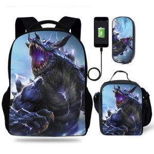 18″Godzilla King of the Monsters Backpack School Bag+Lunch Bag+Pencil Bag