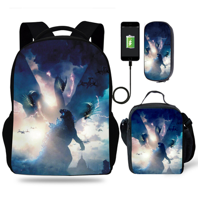 18″Godzilla King of the Monsters Backpack School Bag+Lunch Bag+Pencil Bag - Image 9