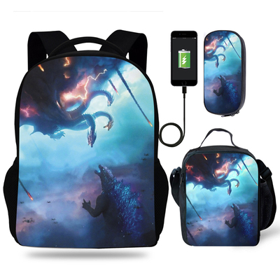 18″Godzilla King of the Monsters Backpack School Bag+Lunch Bag+Pencil Bag - Image 14
