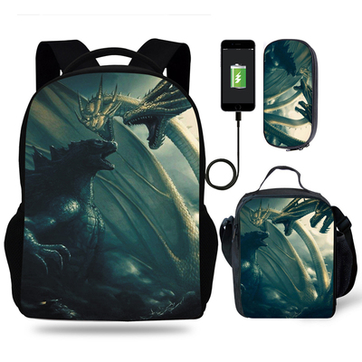 18″Godzilla King of the Monsters Backpack School Bag+Lunch Bag+Pencil Bag - Image 15