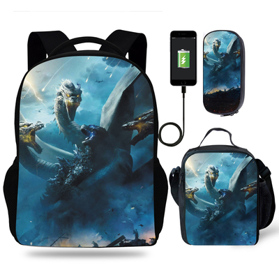 18″Godzilla King of the Monsters Backpack School Bag+Lunch Bag+Pencil Bag - Image 16