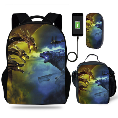 18″Godzilla King of the Monsters Backpack School Bag+Lunch Bag+Pencil Bag - Image 2