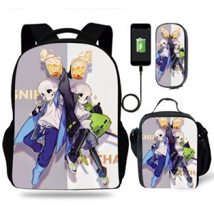 18″Undertale Backpack School Bag+Lunch Bag+Pencil Bag