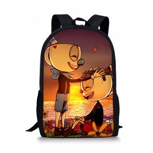 Cuphead 3D Print Black Backpack Kid Children Bookbag Students Customize