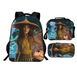 16″ Raya and The Last Dragon Backpack School Bag+Lunch Bag+Pencil Bag