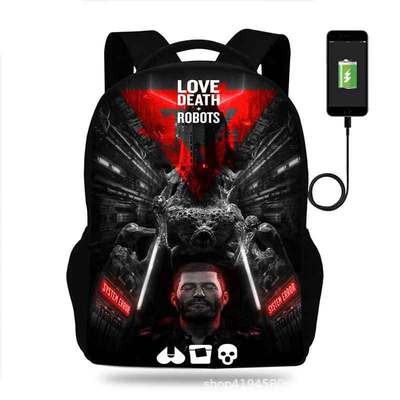 18 Inch Love Death & Robots Backpack School Bag Black - Image 17
