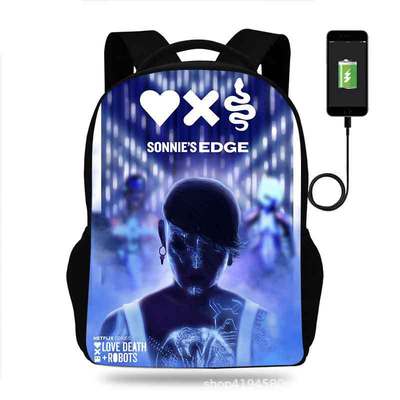18 Inch Love Death & Robots Backpack School Bag Black - Image 9