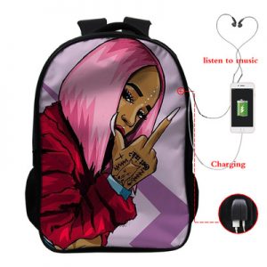 Cardi B USB Charge Backpack Mega Charizard Split Students Boys Girls Knapsack Men Women Travel Laptop Rucksack