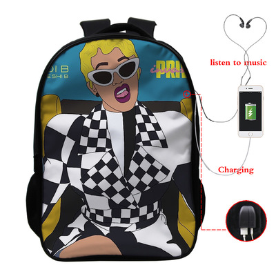 Cardi B USB Charge Backpack Mega Charizard Split Students Boys Girls Knapsack Men Women Travel Laptop Rucksack - Image 6