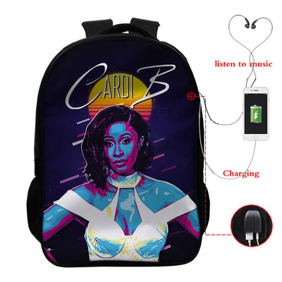 Cardi B USB Charge Backpack Mega Charizard Split Students Boys Girls Knapsack Men Women Travel Laptop Rucksack - Image 9