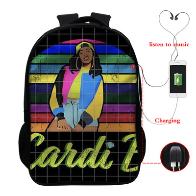 Cardi B USB Charge Backpack Mega Charizard Split Students Boys Girls Knapsack Men Women Travel Laptop Rucksack - Image 12