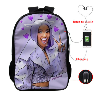 Cardi B USB Charge Backpack Mega Charizard Split Students Boys Girls Knapsack Men Women Travel Laptop Rucksack - Image 15