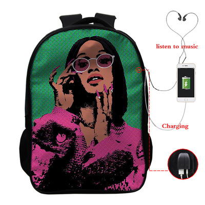 Cardi B USB Charge Backpack Mega Charizard Split Students Boys Girls Knapsack Men Women Travel Laptop Rucksack - Image 19