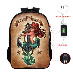 Princess Series USB Charge Backpack Mega Charizard Split Students Boys Girls Knapsack Men Women Travel Laptop Rucksack