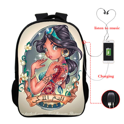 Princess Series USB Charge Backpack Mega Charizard Split Students Boys Girls Knapsack Men Women Travel Laptop Rucksack - Image 8