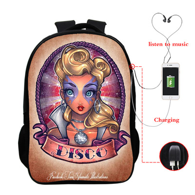 Princess Series USB Charge Backpack Mega Charizard Split Students Boys Girls Knapsack Men Women Travel Laptop Rucksack - Image 2