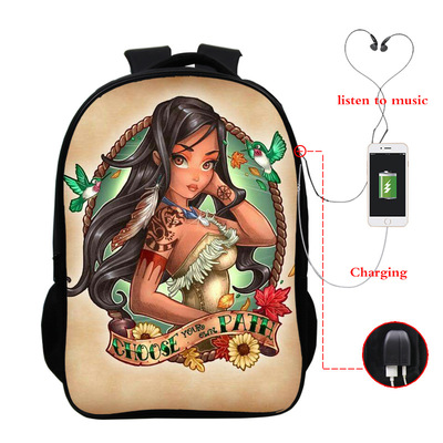 Princess Series USB Charge Backpack Mega Charizard Split Students Boys Girls Knapsack Men Women Travel Laptop Rucksack - Image 5