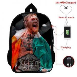 UFC MMA Conor McGregor USB Charge Backpack Mega Charizard Split Students Boys Girls Knapsack Men Women Travel Laptop Rucksack