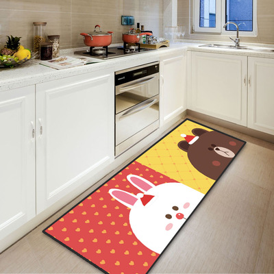 Brown bear bedroom kitchen bay window long bedside non-slip absorbent carpet floor mat - Image 3