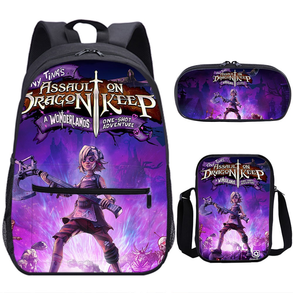 18 Inch Tiny Tina's Wonderlands Backpack School Bag+Messenger Bag+Pencil Bag