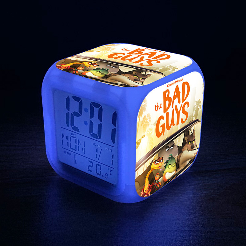 The Bad Guys Alarm Clock Led Light 7 Color Change Electronic Desk Watch Square Table - Image 18