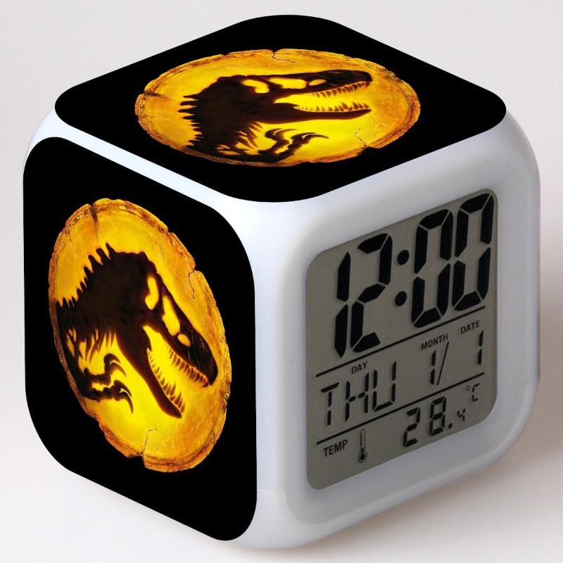 Jurassic World Dominion Alarm Clock Led Light 7 Color Change Electronic Desk Watch Square Table