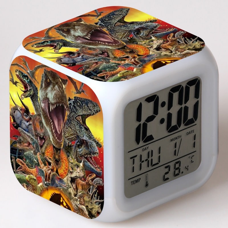 Jurassic World Dominion Alarm Clock Led Light 7 Color Change Electronic Desk Watch Square Table - Image 3