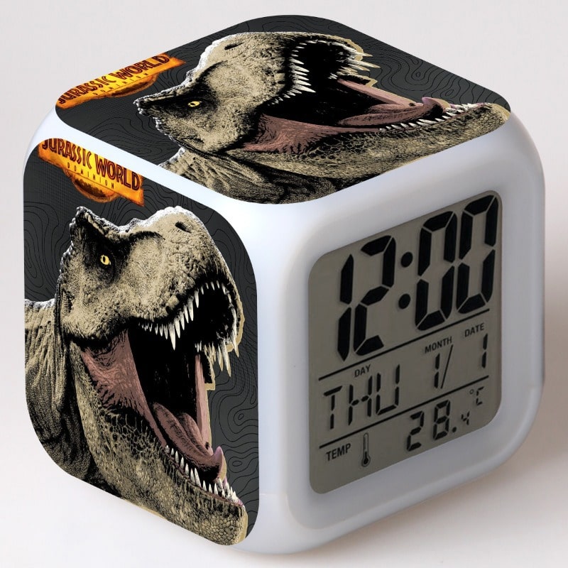 Jurassic World Dominion Alarm Clock Led Light 7 Color Change Electronic Desk Watch Square Table - Image 4