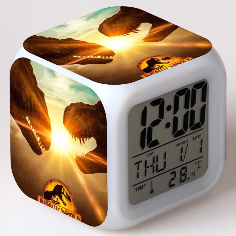 Jurassic World Dominion Alarm Clock Led Light 7 Color Change Electronic Desk Watch Square Table - Image 8