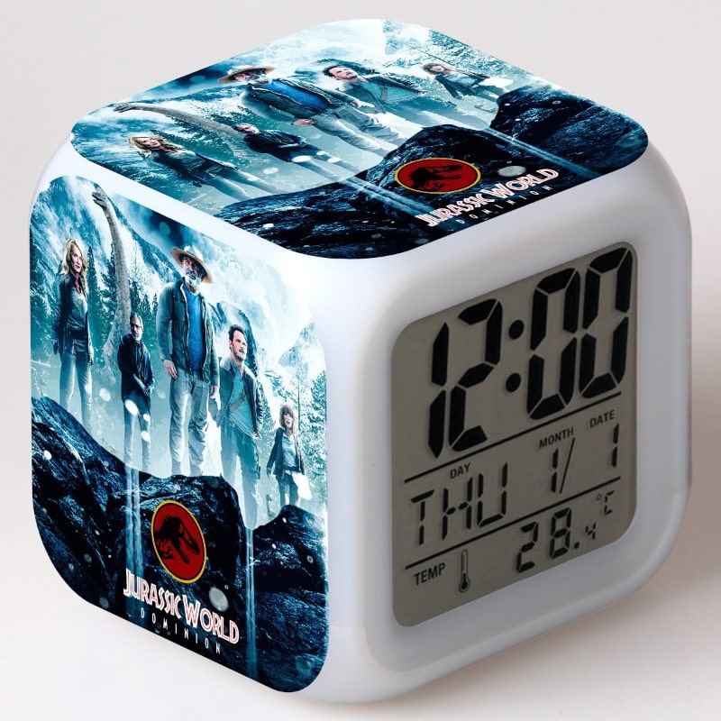 Jurassic World Dominion Alarm Clock Led Light 7 Color Change Electronic Desk Watch Square Table - Image 9