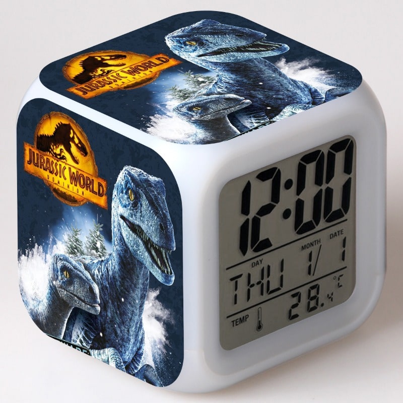 Jurassic World Dominion Alarm Clock Led Light 7 Color Change Electronic Desk Watch Square Table - Image 10