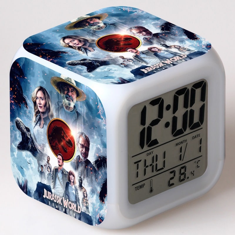 Jurassic World Dominion Alarm Clock Led Light 7 Color Change Electronic Desk Watch Square Table - Image 15