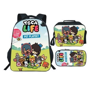 16 Inch Toca Life World Backpack School Bag+Lunch Bag+Pencil Bag