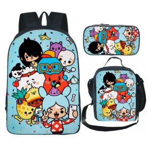 16 Inch Toca Life World Backpack School Bag+Lunch Bag+Pencil Bag