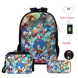 16 inch Hedgehog backpack+lunch bag+pencil case full color schoolbag three-piece set