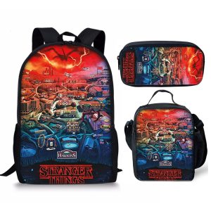 18 Inch Stranger Things S4 Backpack School Bag+Lunch Bag+Pencil Bag