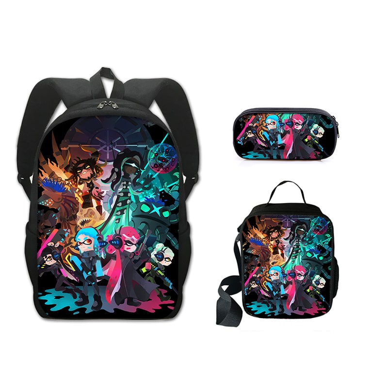 16 Inch Splatoon 3 Backpack School Bag+Lunch Bag+Pencil Bag