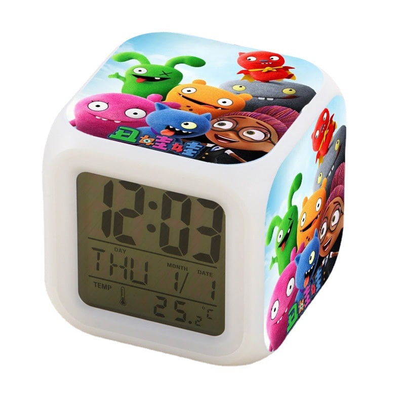 UglyDolls Alarm Clock Led Light 7 Color Change Electronic Desk Watch Square Table