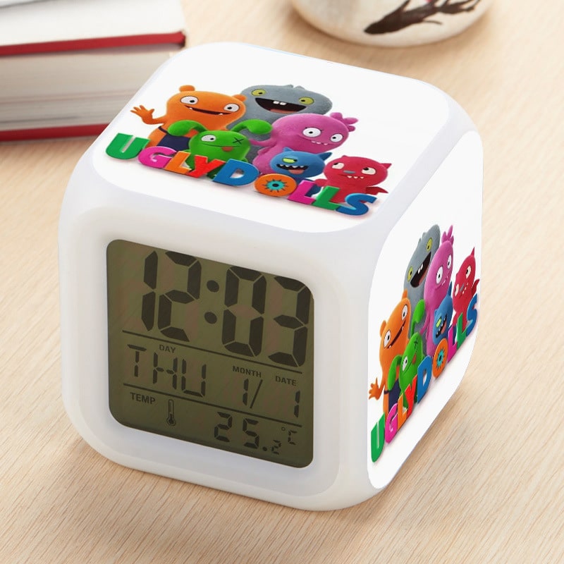 UglyDolls Alarm Clock Led Light 7 Color Change Electronic Desk Watch Square Table - Image 13