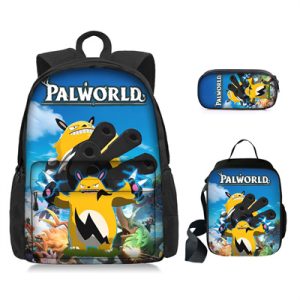 16 Inch Palworld Backpack School Bag+Lunch Bag+Pencil Bag